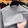 Camiseta de Manga Larga Nueva de Otoño e Invierno para Hombre, Casual, Versátil, Moda, Cuello Redondo Simple, Base Jacquard, Sudadera para Hombre