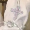 Collar Colgante Cruzado Hielo Triturado Rosa Hada Suave Francés Cadena de Suéter Dulce Femenina de Alto Valor