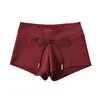 Chica Atractiva 2024 Verano Ajustados Cadera Envuelta Pantalones Cortos Calientes Mujer Básicos Color Sólido Elástico Ajustados Cordones Cintura Baja Pantalones Cortos Deportivos