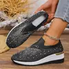 Sapatos Casuais Esportivos de Comércio Exterior Europeu e Americano para Mulheres Verão 2026 Novos Salto Plataforma Bico Redondo Strass Slip-on Sapatos Individuais Femininos