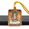 Aço Titânio Pintado à Mão Ouro Cinábrio Areia Mineral Thangka Oito Santos Protetores Passado e Presente Raposa Fada Thangka Pingente Colar