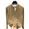 Camisa Oxford de Manga Longa 100% Algodão Puro para Homens, Moda Outono Casual Bordada Camisa Surplus Masculina para Negócios e Uso Diário