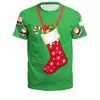 Ropa Festiva de Santa Claus Nueva Europea y Americana 2024 Impresión Digital 3D Juvenil Casual Holgada Cuello Redondo Manga Corta