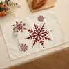 Decoraciones populares para fiestas navideñas en stock: Manteles individuales estilo occidental con estampados de renos y muñecos de nieve, resistentes al calor, versátiles para otoño e invierno, hechos de poliéster