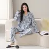 Pijama para mujer para primavera y otoño, algodón puro, cárdigan con cuello, talla grande, conjunto dulce y lindo de rayas para casa, se puede usar para salir