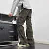 Pantalones de mezclilla de trabajo con estampado de camuflaje, elegantes y de alta calidad para hombre, con diseño de pierna ancha, pierna curva, holgado y corte recto, perfectos para uso casual y versátil.