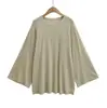 Cuello redondo 2026 verano nuevo chica popular color liso top holgado + traje de falda de cintura alta protección solar manga larga cubierta para mujer