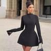 Vestido Sexy de Color Sólido Transfronterizo Europeo y Americano Deseo Puro Alto Nivel Otoño Nuevo Cintura Popular Estilo Hermana Real Falda