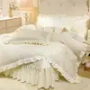 Conjunto de Colcha Jacquard Lavada Tencel Seda de Gelo Novo Primavera/Verão 2026 Conjunto de Quatro Peças Estilo Coreano Estilo Princesa Capa de Edredom com Renda Franzida