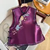 Colete elegante de seda para mãe, com bordado pesado estilo chinês novo, com garantia de qualidade para mulheres, novo colete estilo chinês vintage com fechos de botão