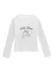 Camiseta Manga Longa Ombro Direito Estilo Coreano para Mulheres no Outono Nova Versátil Doce Sexy Estampa de Gato Efeito Emagrecedor Cintura Top Base
