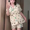 Atacado transfronteiriço de novos pijamas de algodão nuvem para mulheres, populares no verão, conjunto fofo de roupas caseiras com shorts de manga curta e desenhos animados