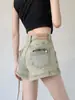 Shorts de Mezclilla Vintage Elásticos de Cintura Alta para Mujer Verano Spice Girls Ajustados Adelgazantes Pequeños Hot Pants Pantalones de Pierna Ancha Línea A