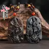 Colgante de Guanyin Montando un Dragón de Obsidiana Natural, Elegante Collar de Joyería de Cristal Guanyin para Hombres, Envío Directo de Fábrica