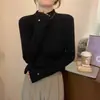 Outono e Inverno 2023 novo Maillard Marrom blusa básica feminina gola alta meia manga estilo ocidental suéter de malha modelagem justa top para usar por baixo