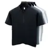Camiseta de manga corta para hombre estilo deportivo de verano con cuello con cremallera, que absorbe la humedad y es transpirable, nueva camiseta informal de media manga para hombres de mediana edad, venta al por mayor