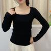 Suéter nuevo de punto negro para mujer otoño e invierno lana cuello cuadrado manga larga ajustado comodín jersey abrigo base al por mayor