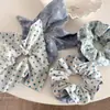 Ponto Onda Azul Floral Vintage Quadrado Laço Grande Anel Suave para Cabelo Corda para Rabo de Cavalo Estilo Pastoral Novos Acessórios de Cabelo