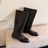 Botas de Motociclista Forradas de Borrego de Piel de Vaca 2024 Rectas pero Gruesas de Rodilla Tacón Grueso Suela Gruesa Botas Altas Moda Larga Británica Botas para Mujer