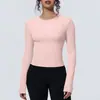 Nueva Camiseta Deportiva Transfronteriza Nude para Cintura Adelgazante de Manga Larga Transpirable para Yoga, para Correr, Entrenar, Fitness, Top para Mujer