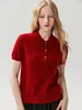 Top de punto para mujer, cuello polo, estilo business casual, manga corta, 100% cachemira, corte holgado, capa interior de punto versátil