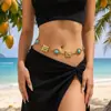 Diseño de nicho transfronterizo nuevo sentido del diseño turquesa cuadrado encaje empalme rombo hueco cadena de cintura moda simple accesorio de cintura