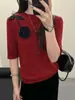 Diseñado con Decoraciones Florales, Suéter de Punto de Manga Media para Mujer, Nuevo Estilo Otoño Temprano 2026, Suéter Base Interior