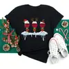 Maycaur Sombreros de Copa de Vino Navideños para Mujer Cuello Redondo Camiseta Negra