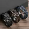 Pulsera de cuero multicapa creativa de moda europea y americana, pulsera de cuero PU con hebilla magnética simple tejida a medida para hombres