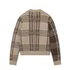 Outono e Inverno 2025 Nova Moda de Rua Europeia e Americana Cruzada Feminina Casual Jaqueta de Tricô Xadrez W103 90262