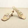 Estilo Vacaciones de Verano 2025 Sandalias Romanas de Tiras Finas Doradas Estilo Francés Hermosos Tacones Altos Stiletto Sandalias de Punta Cuadrada para Mujer