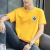 Camiseta de Verão Masculina de Manga Curta Nova Estilo Coreano Slim Fit Moda Jovem Tendência Estampada Fina Gola Redonda