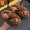 Pantuflas de Algodón de Invierno para Niños Capibara para Niños y Niñas Cálidas con Forro de Felpa Zapatillas de Casa para Niños Zapatos de Algodón con Talón Cerrado