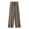 100% lã pura, espessada para outono e inverno, calças de lã wide leg para mulheres, com malha fluida, design de perna reta e comprimento longo que varre o chão, adequadas para usar como peça externa.