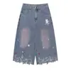 Pantalones Vaqueros Cropped Lavados Vintage para Mujer 2026, Estilo Americano, Bordado de Gato con Estrella, Holgados, de Cintura Alta, Rectos, Pierna Ancha, de Longitud Media