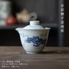 Tetera de mano vintage azul y blanca con filtro, juego de té kung fu portátil de cerámica para una sola olla.
