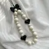 Corrente de Celular com Laço de Creme Estilo Coreano Pérola Coração Girly Celebridade da Internet Mesmo Estilo Pingente de Bolsa Chaveiro Ornamento