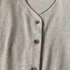 Abrigo de cáñamo para mujer de primavera y otoño, cárdigan suelto de un solo botón, cuello en V, cómodo y transpirable, borde con volantes, adecuado para ir al trabajo y para estar en casa