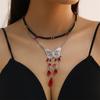NZ2962 Collar Europeo y Americano Transfronterizo con Borla de Mariposa para Mujer, Colgante de Mariposa Rojo, Halloween Divertido Hip-hop Femenino Doble Capa