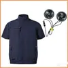 Roupas de Trabalho Casuais de Verão Resistentes ao Desgaste, Coletes Respiráveis com Ar Condicionado de Verão para Homens e Mulheres, Roupas com Ventilador de Ar Condicionado, Conjunto de Tops de Manga Curta
