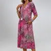 Ropa de mujer de comercio exterior europea y americana 2026, nuevo vestido casual de verano cómodo, holgado, estampado, de manga corta con cuello en V