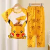 Pijama de verão para meninos e crianças, fino, manga curta, calça, conjunto de desenho animado, roupas de casa para crianças maiores, meninos e meninas, atacado transfronteiriço
