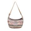 Bolsa Feminina Simples Listrada Bolsa Feminina Xadrez Bolsa de Ombro com Textura de Lona Estilo Étnico Tecido Diagonal Flor Retrô Bolsa Transversal Novo Estilo