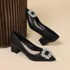 Zapatos de tacón grueso de ante para mujer para entrevista 2026 Modelo Nuevo Negros Zapatos Profesionales de Trabajo Azafata Funcionario Formal Tacones Altos