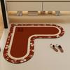 Alfombrilla de baño roja Advanced Sense con forma de L, absorbente de barro de diatomeas, antideslizante, para inodoro doméstico