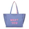 Bolsa de Viaje de Lona Colorida de Doble Cara de Nuevo Estilo Transfronteriza para Mujer, Bolso de Hombro Casual Rayado de Mezclilla Estilo Coreano de Gran Capacidad