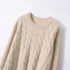Suéter de Cachemir Retorcido para Mujer, Cachemir Puro, Cuello Redondo, Estilo Vintage Casual, Corte Holgado, Ropa de Abrigo para Otoño e Invierno