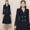 Vestido trench coat midi acinturado emagrecedor de estilo vintage francês transfronteiriço de abotoamento duplo