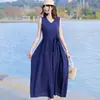 Novo vestido de algodão e seda estilo francês para mulheres, vestido regata sem mangas de verão, cor de alta qualidade, vestido longo para férias na praia