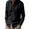 26 Camisa Masculina Casual de Linho Respirável Estilo Americano, Manga Longa, Gola Reversível, Botões, Corte Solto, Europeia e Americana, Primavera e Outono